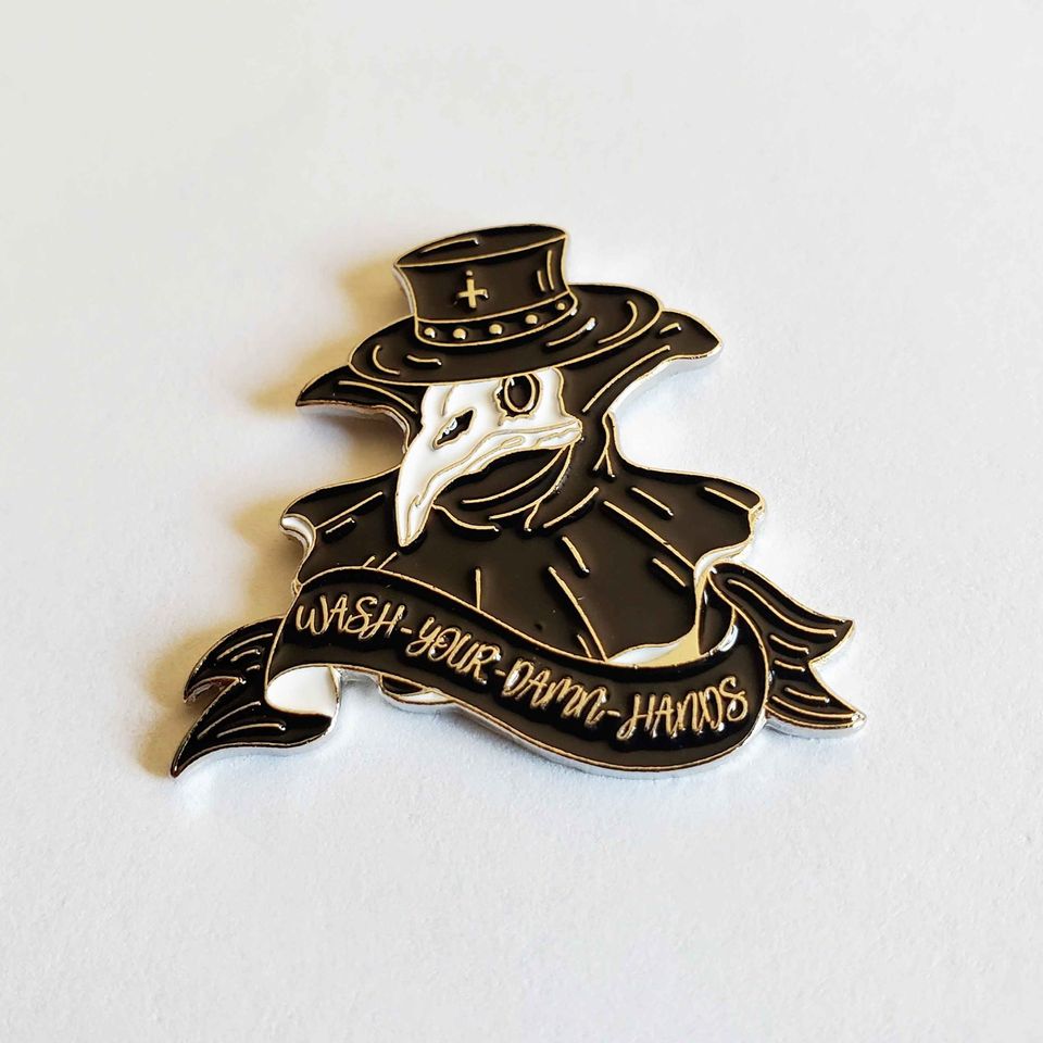 Plague Dr. Wash Your Damn Hands Enamel Pin