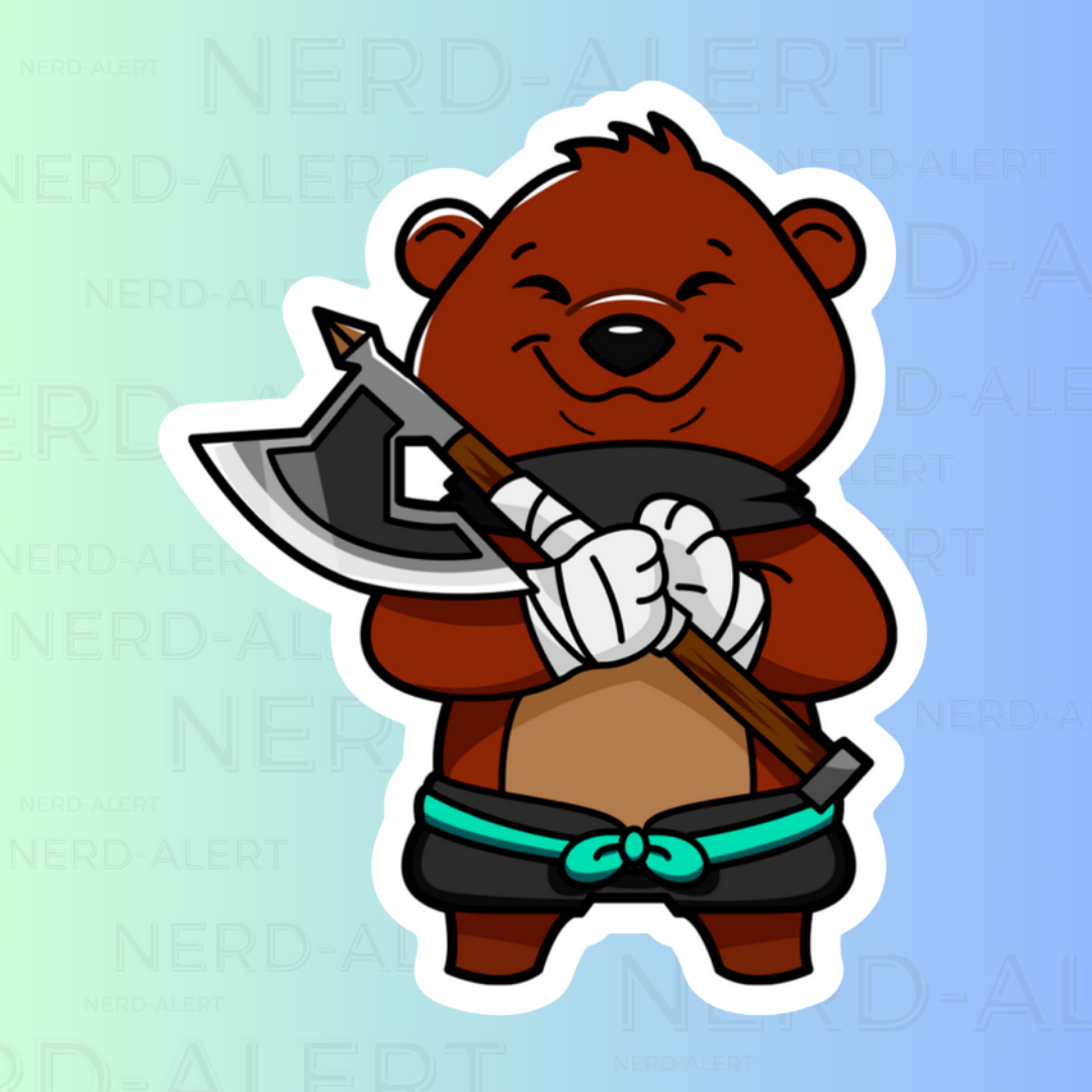 Brown Bear Battle Axe Vinyl Sticker