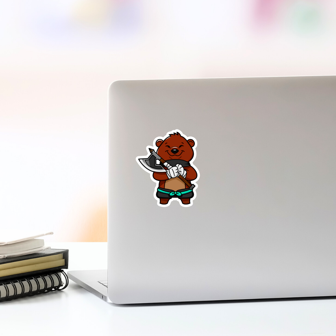 Brown Bear Battle Axe Vinyl Sticker