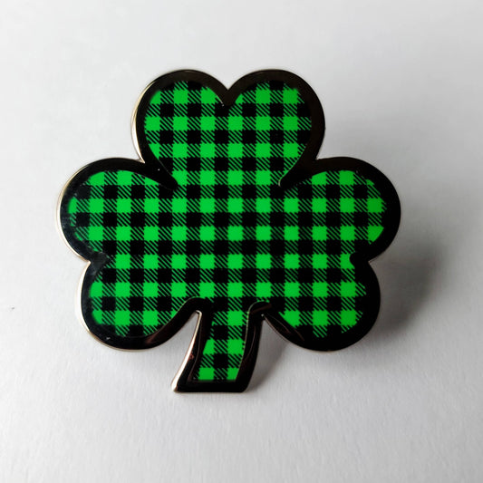 St. Patrick's Day Buffalo Check Clover Enamel Pin